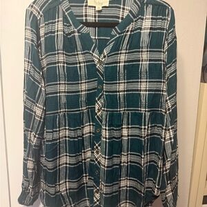 Nurture Green Plaid Button-Up Blouse